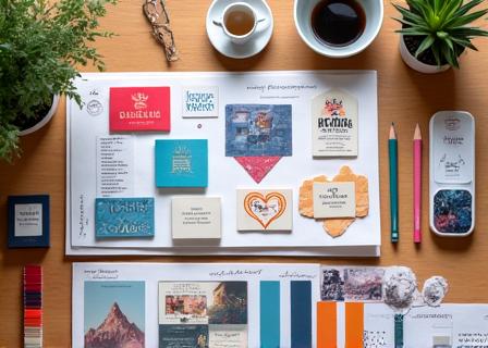 A mood board with fabric swatches, color palettes, and inspiration photos for a campaign.